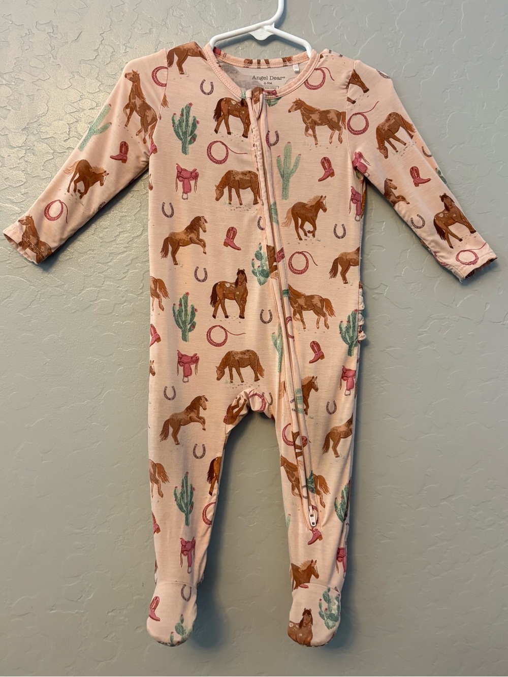 Angel Dear ruffle back footie pajamas in western horses pink 6-9 months